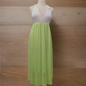 NYMPHE by Anthropologie Dress Size Large White Neon Green Maxi Coastal